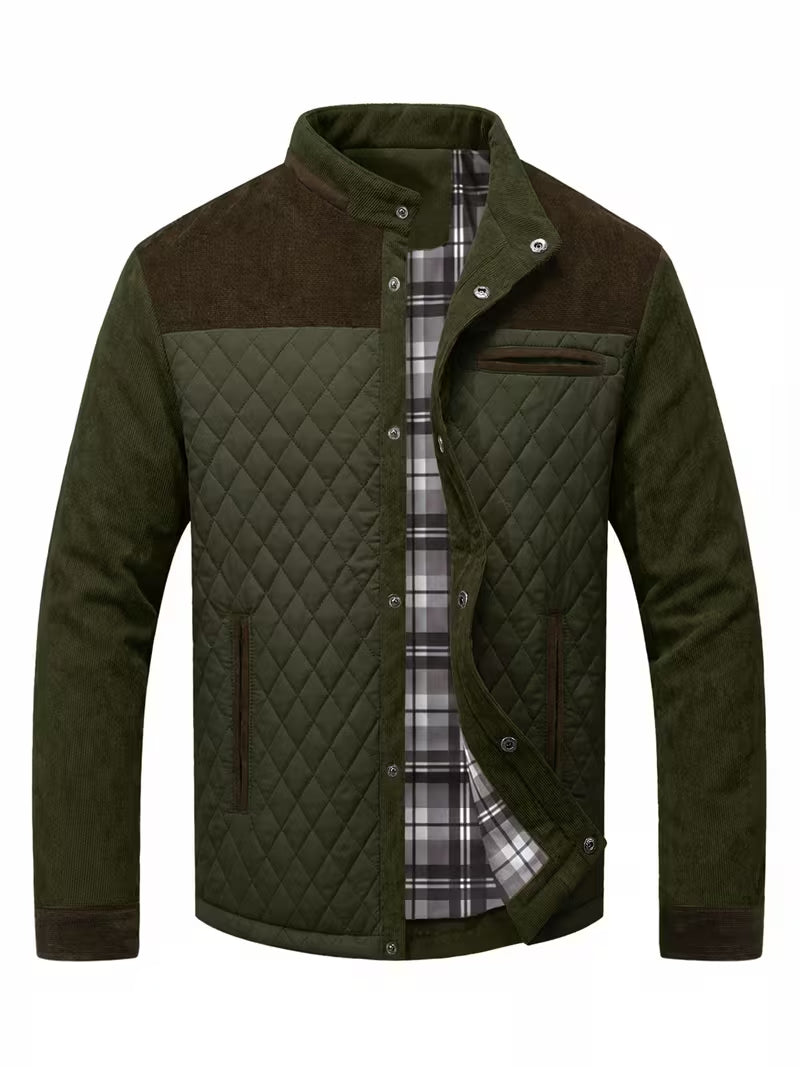 Blake | Quilted Puffer Jacket Olive Green Corduroy Trim