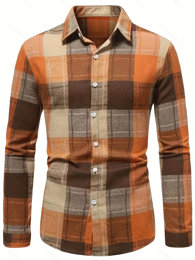 Cliff | Plaid Button Up Shirt Orange Brown Cream