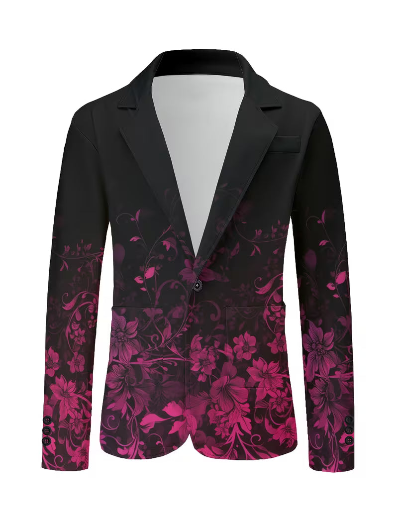 Blake | Casual Floral Blazer Black Pink Gradient