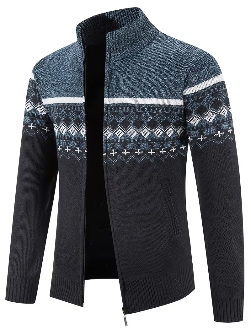 Otto | Geometric Wool Cardigan Black Gray White