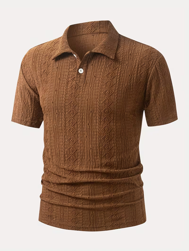 Callum | Mens Polo Shirt Brown Eyelet Embroidery