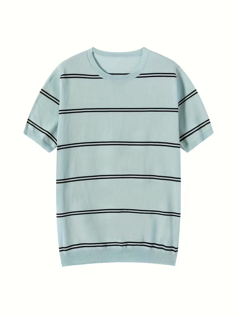 Fen | Striped Crew Neck T Shirt Light Blue Navy