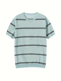 Fen | Striped Crew Neck T Shirt Light Blue Navy