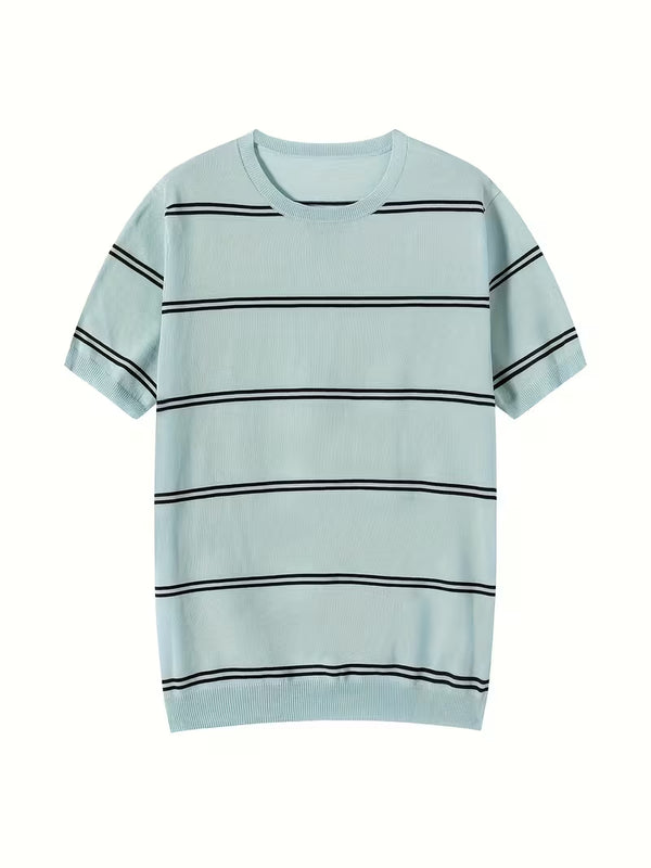 Fen | Striped Crew Neck T Shirt Light Blue Navy