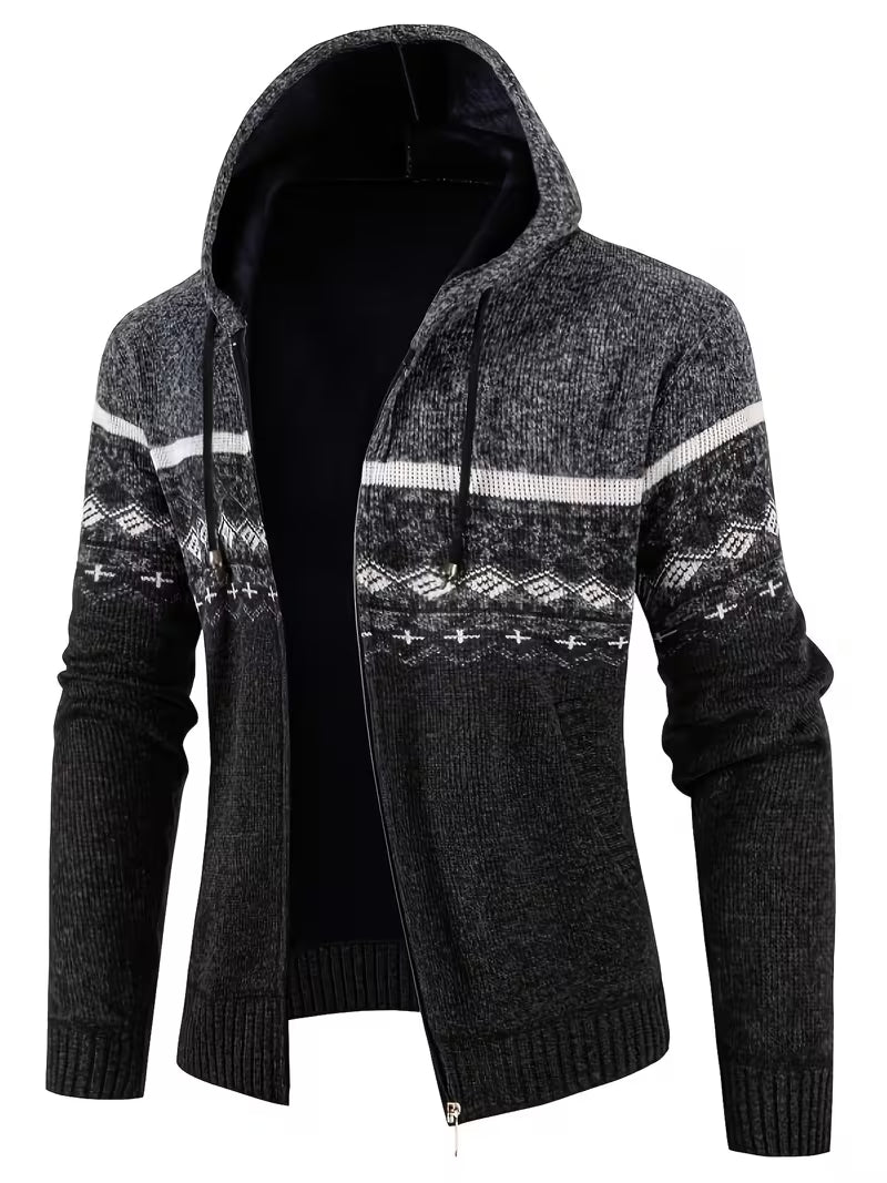 Otto | Hooded Geometric Cardigan Black White Colorblock