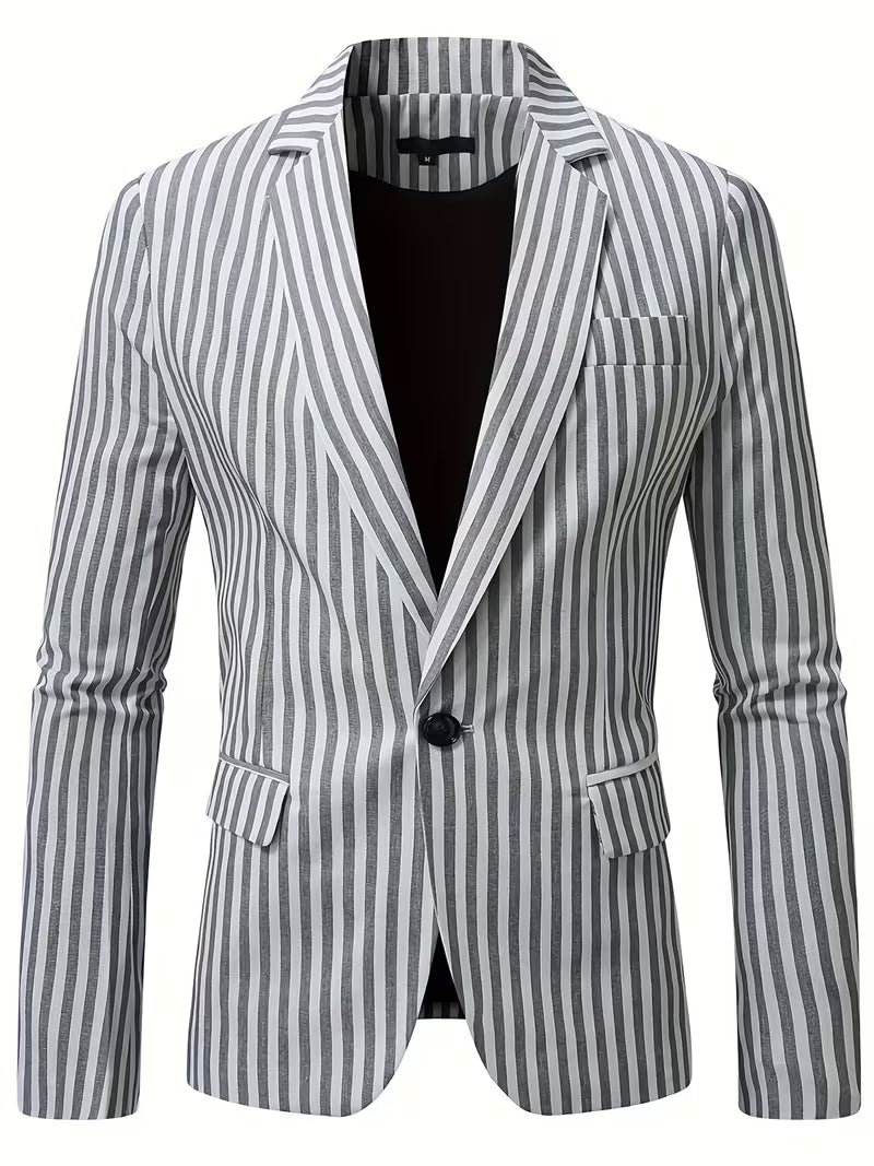 Blake | Pinstripe Blazer Gray White Single Breasted