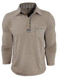 Jack | Casual Henley Polo Shirt Beige Striped Pocket