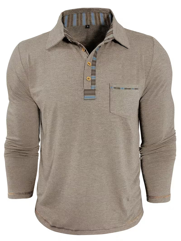 Jack | Casual Henley Polo Shirt Beige Striped Pocket