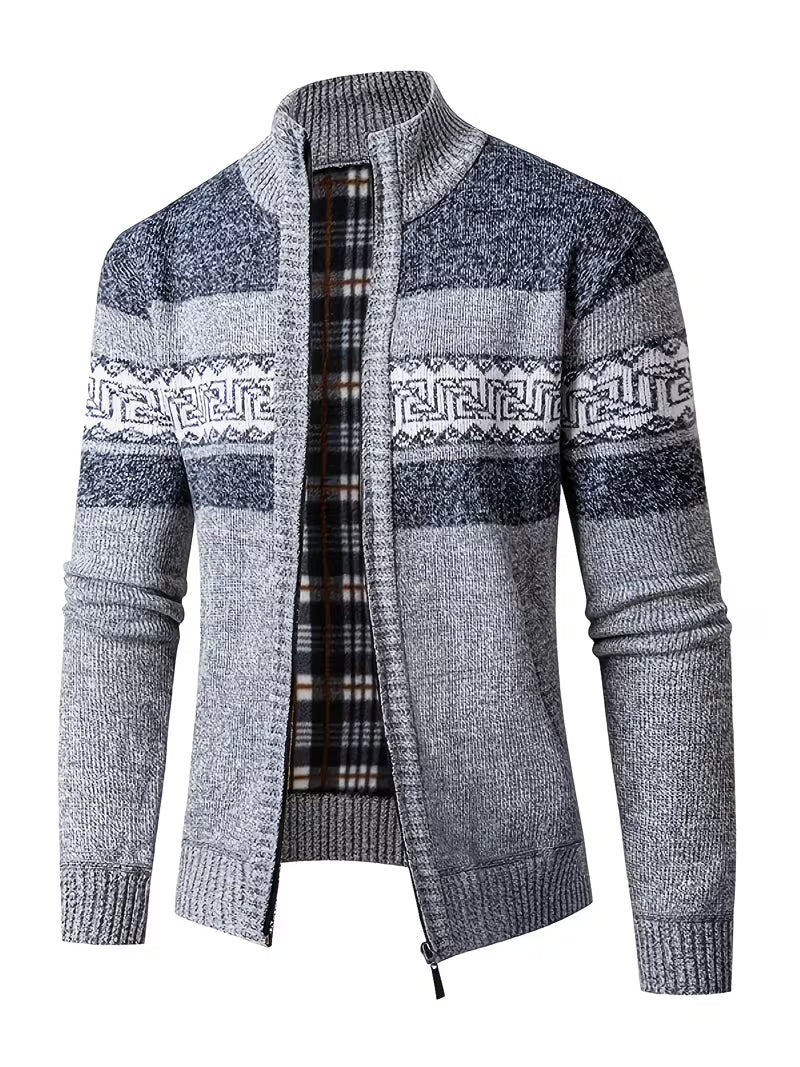 Blake | Chunky Knit Cardigan Vest Gray Geometric Pattern