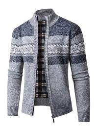 Blake | Chunky Knit Cardigan Vest Gray Geometric Pattern