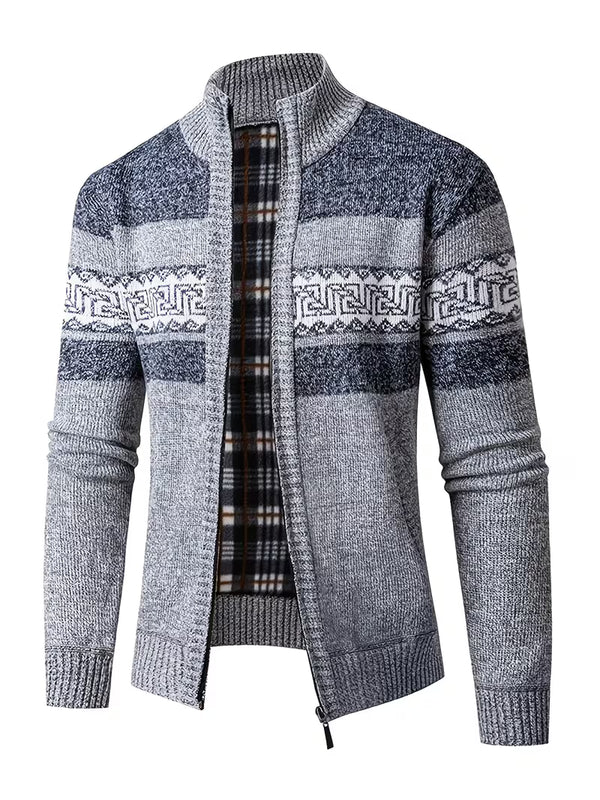 Blake | Chunky Knit Cardigan Vest Gray Geometric Pattern