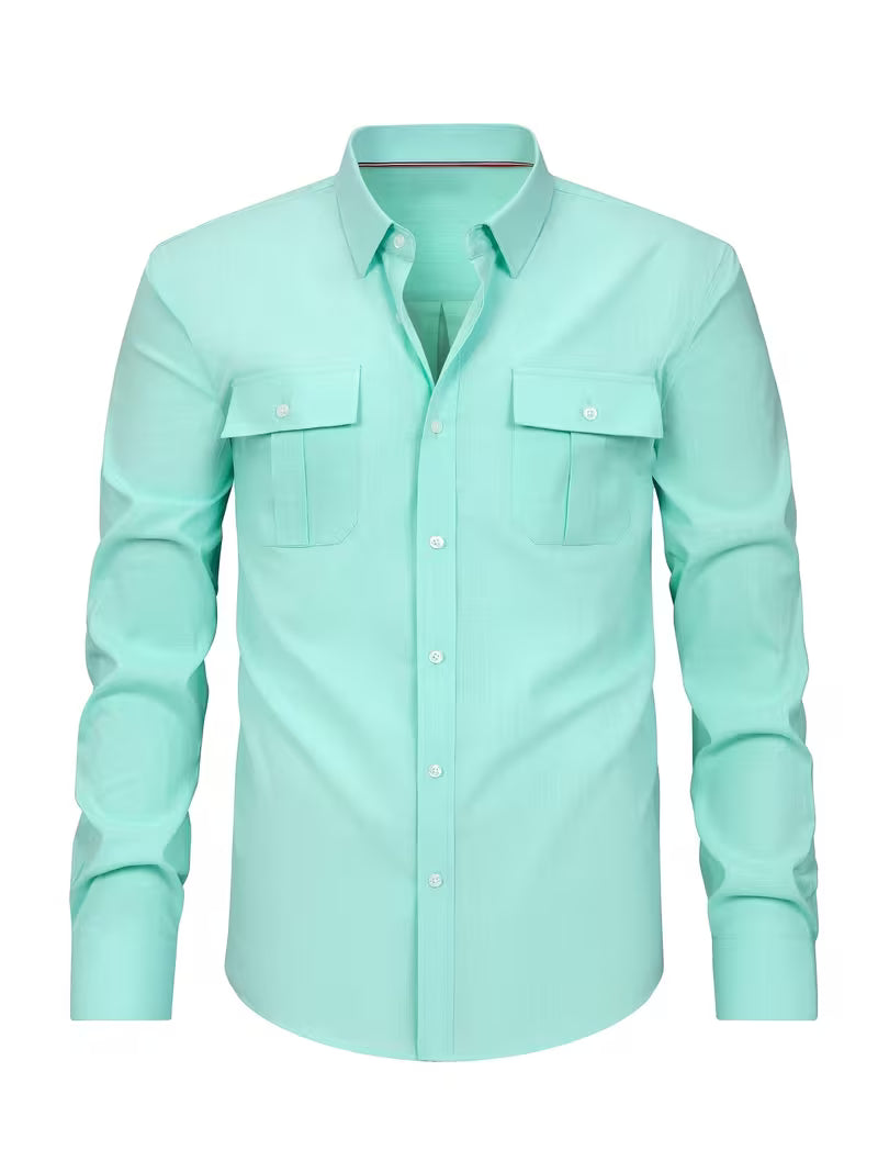 Callum | Utility Button Up Shirt Light Mint Long Sleeve