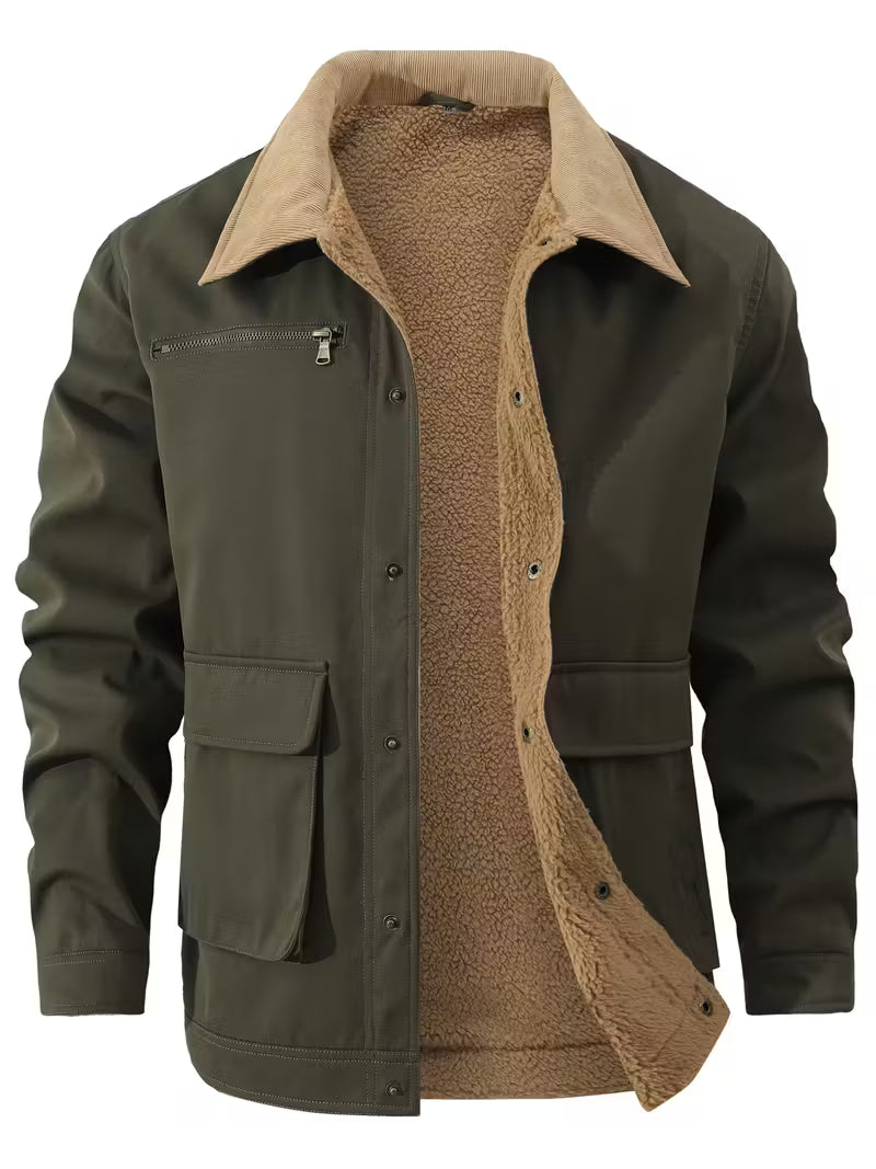 Cliff | Utility Cargo Jacket Olive Sherpa Lined