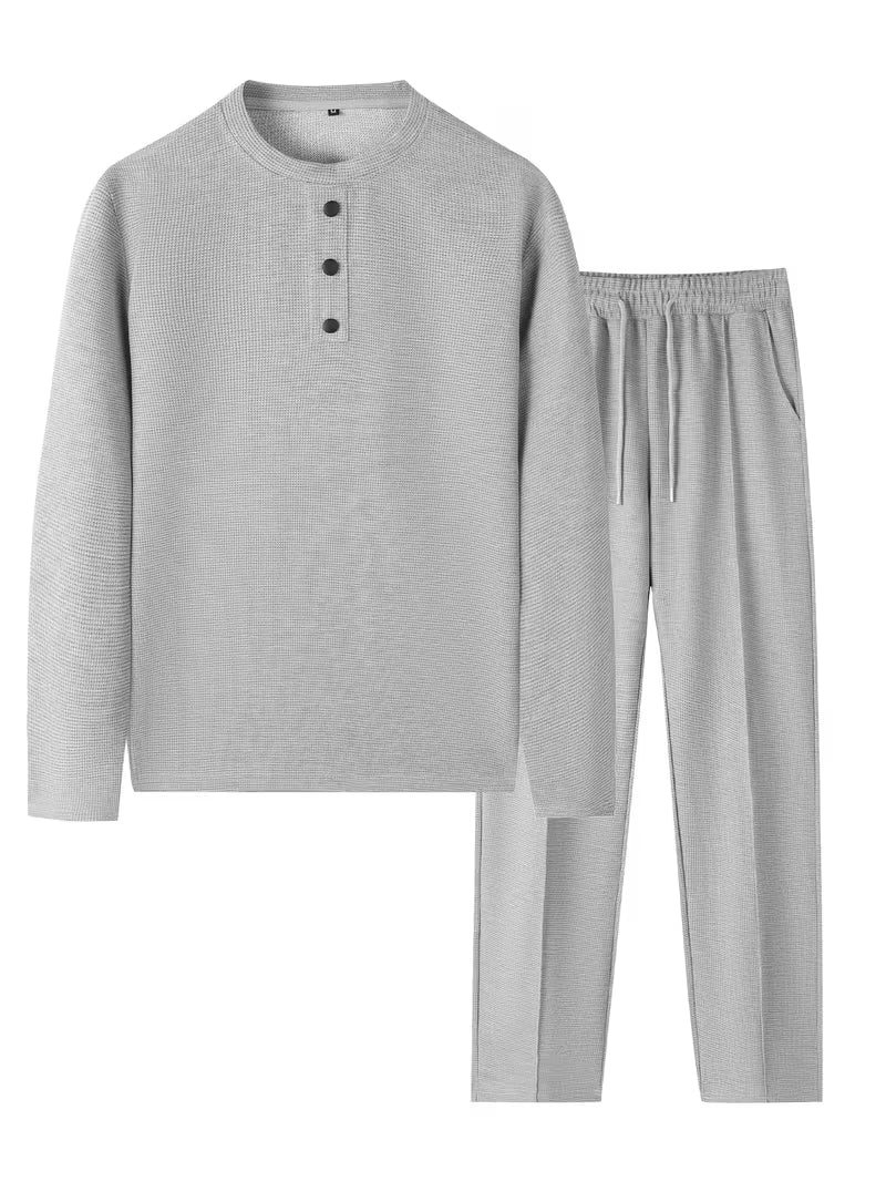 Otto | Casual Sweatsuit Gray Waffle Knit Button Detail