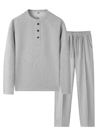 Otto | Casual Sweatsuit Gray Waffle Knit Button Detail