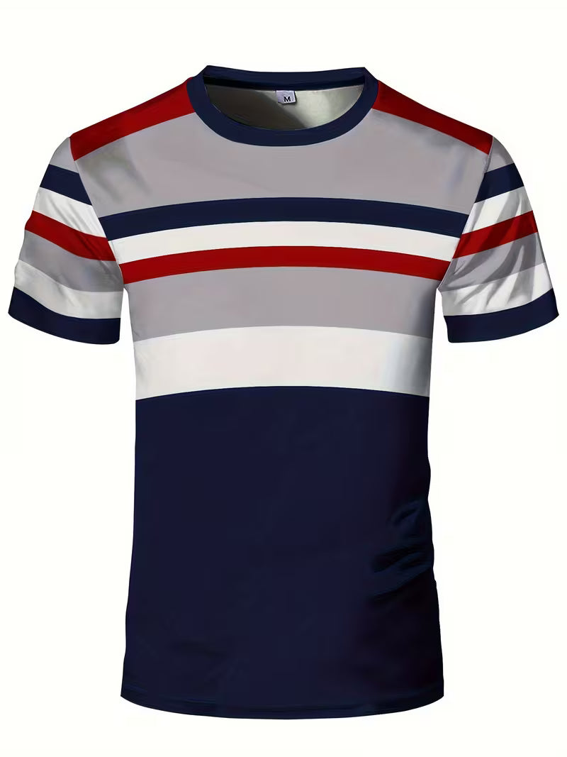 Blake | Striped Colorblock T Shirt Navy Red White Gray