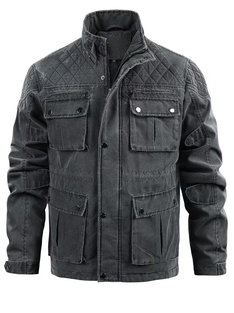Blake | Utility Cargo Denim Jacket Charcoal Quilted