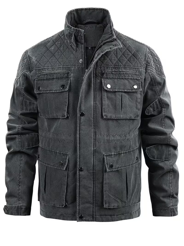 Blake | Utility Cargo Denim Jacket Charcoal Quilted