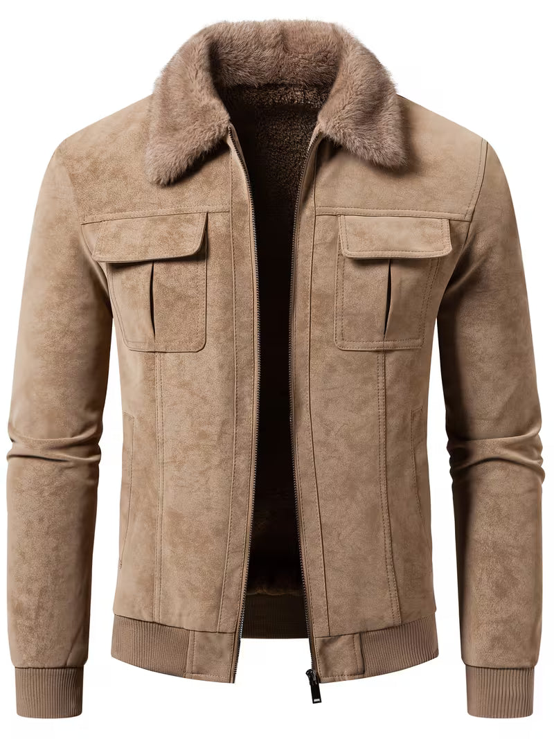 Leo | Suede Leather Jacket Chocolate Brown Fur Collar