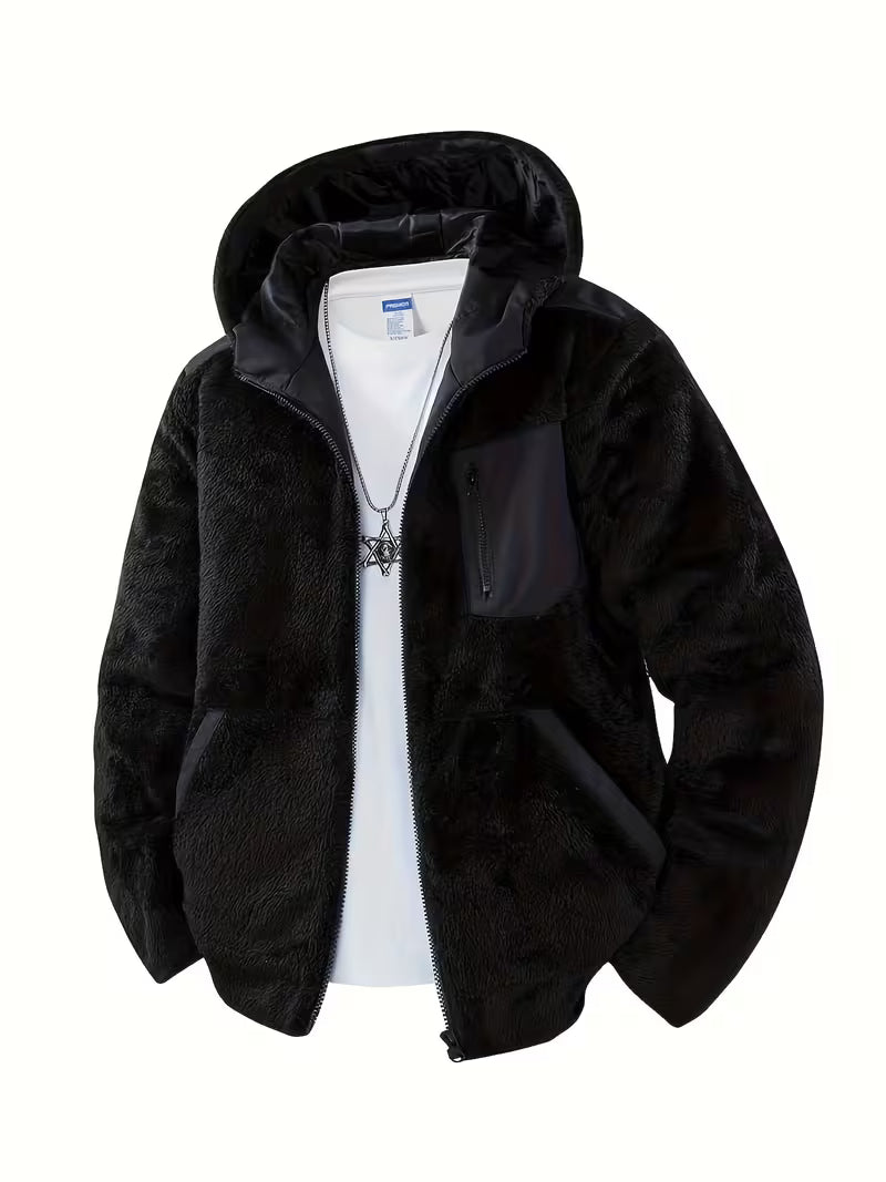 Blake | Fleece Hooded Jacket Black Zip Up Warm