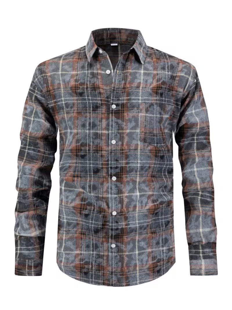 Blake | Vintage Plaid Flannel Shirt Gray Brown