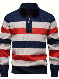 Blake | Quarter Zip Striped Sweater Navy Red Cream