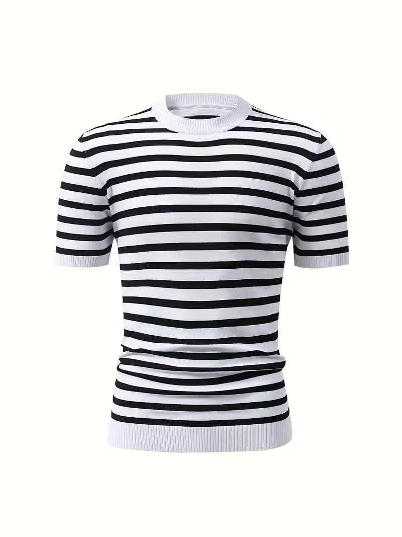 Rowan | Crew Neck Striped Sweater Black White Short Sleeve