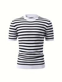 Rowan | Crew Neck Striped Sweater Black White Short Sleeve