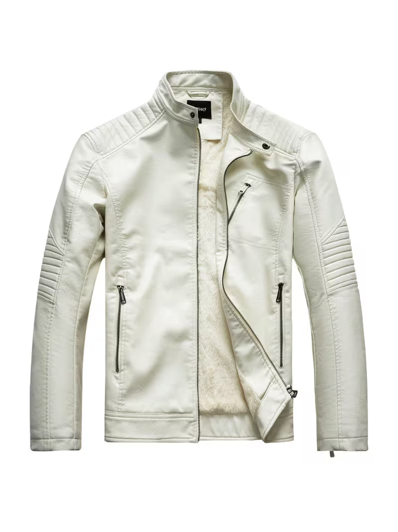 Blake | Moto Leather Jacket Cream Quilted Sleeves