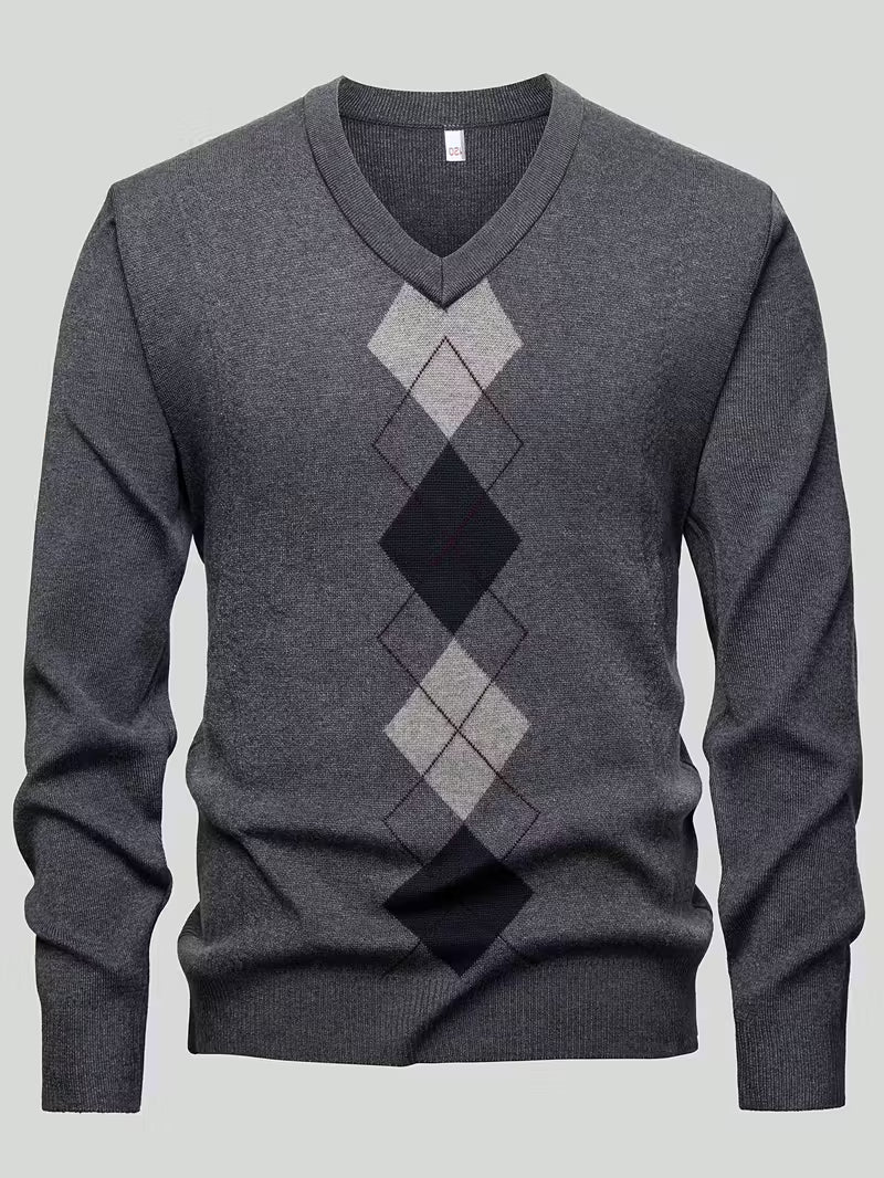 Pierce | Argyle V Neck Sweater Gray Charcoal