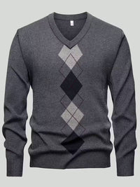 Pierce | Argyle V Neck Sweater Gray Charcoal