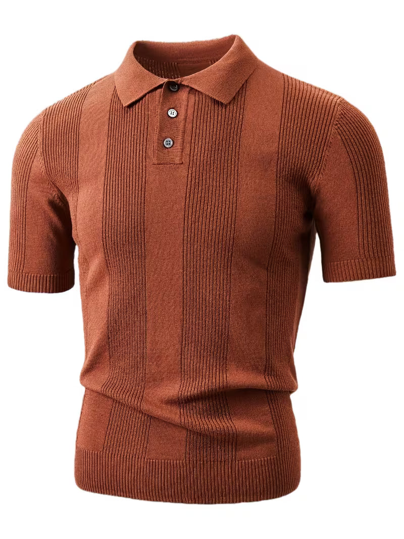 Hugo | Ribbed Knit Polo Shirt Rust Short Sleeve