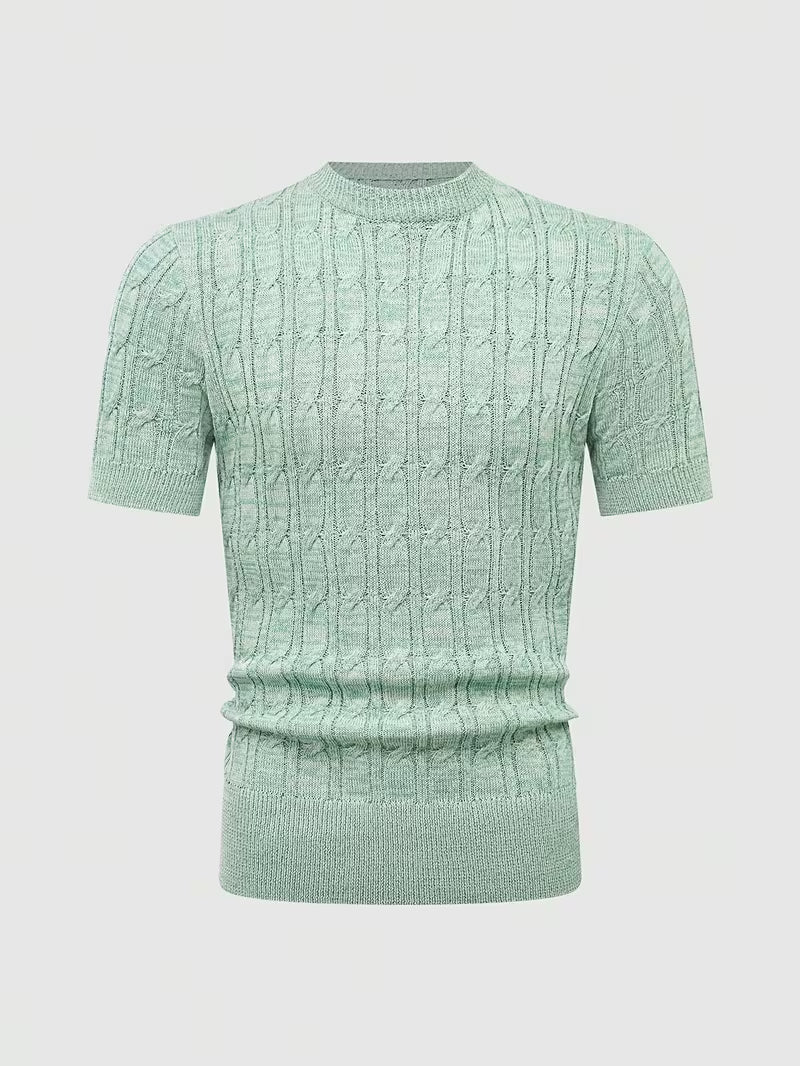 Otto | Cable Knit Short Sleeve Sweater Sage Green Crew Neck