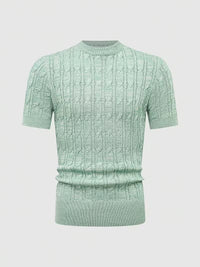 Otto | Cable Knit Short Sleeve Sweater Sage Green Crew Neck