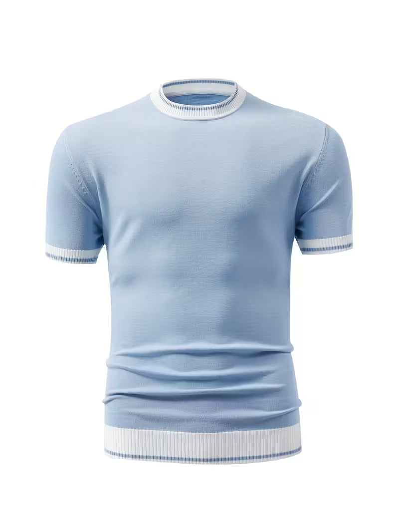 Grant | Crew Neck Sweater Light Blue White Trim