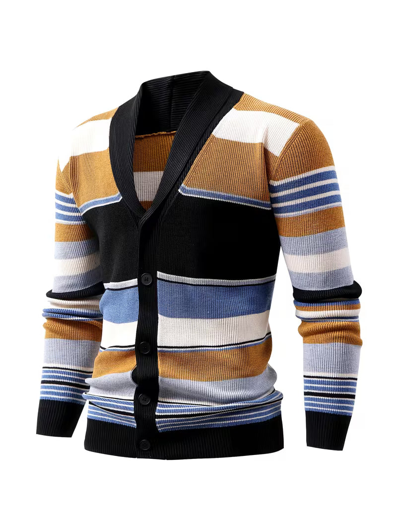 Wade | Casual Striped Cardigan Vest Black Gold Blue