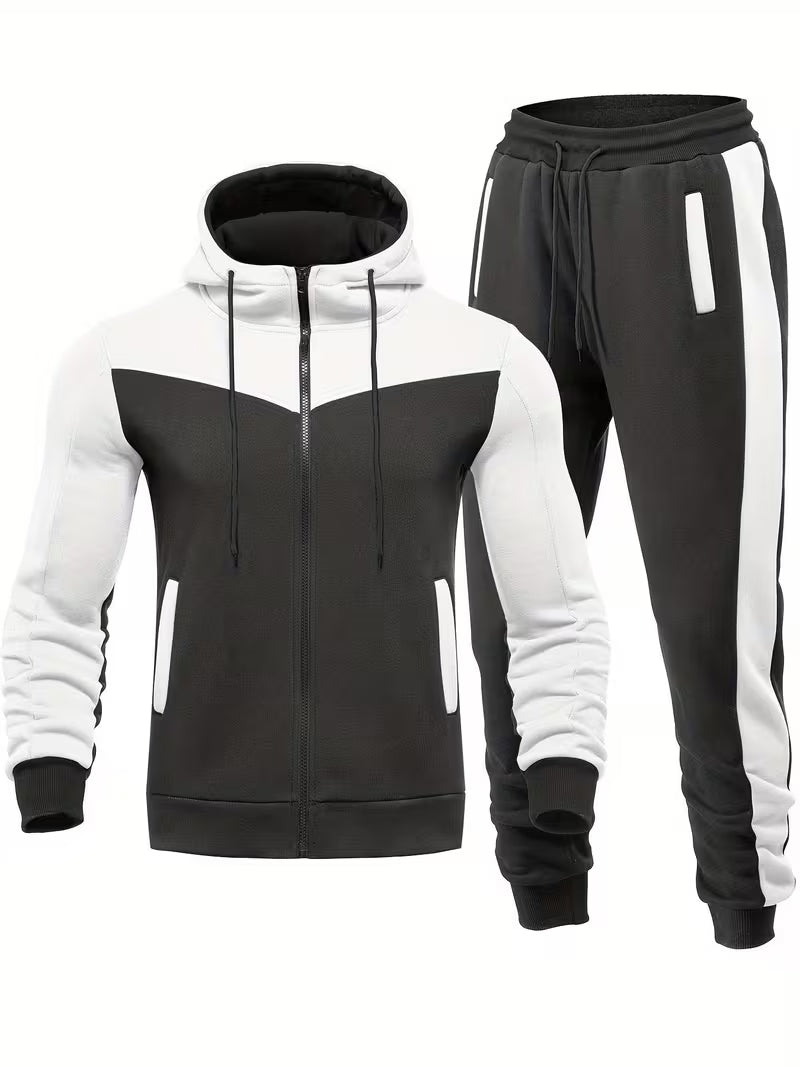 Cliff | Colorblock Zip Up Hoodie Sweatsuit Black White