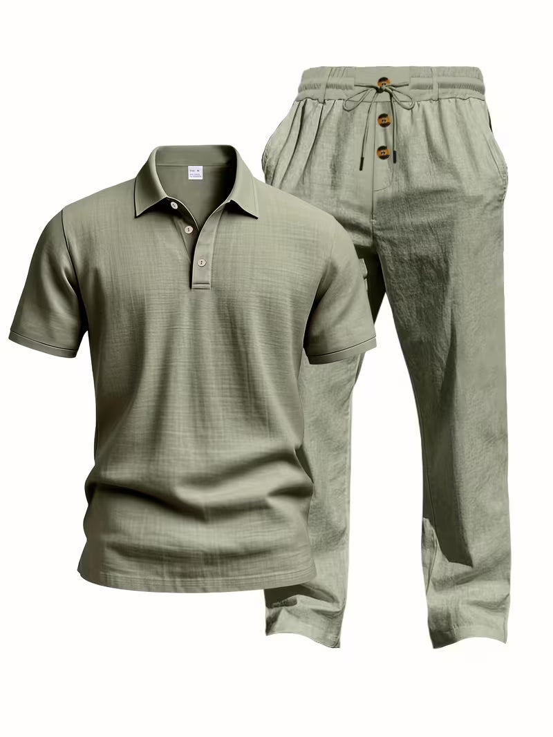 Tate | Casual Linen Set Sage Green Drawstring