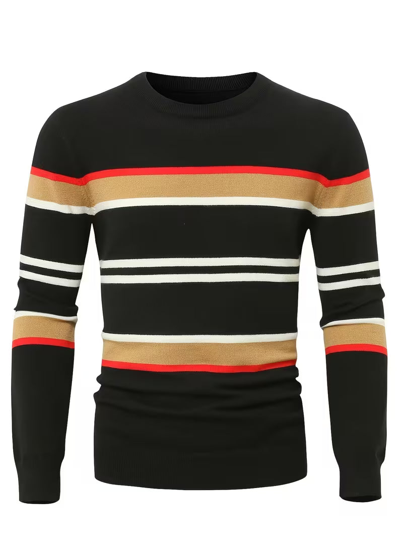Ezra | Crew Neck Colorblock Stripe Sweater Black