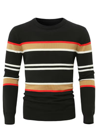 Ezra | Crew Neck Colorblock Stripe Sweater Black