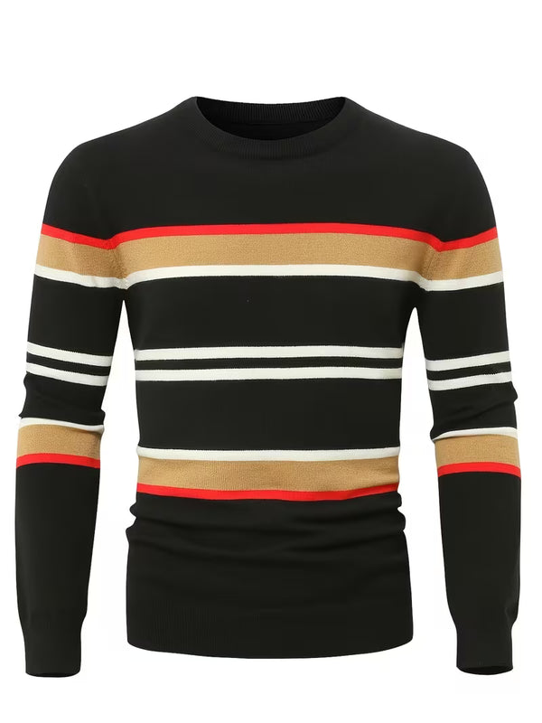 Ezra | Crew Neck Colorblock Stripe Sweater Black