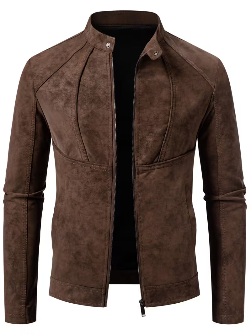 Blake | Suede Moto Jacket Brown Zip Up