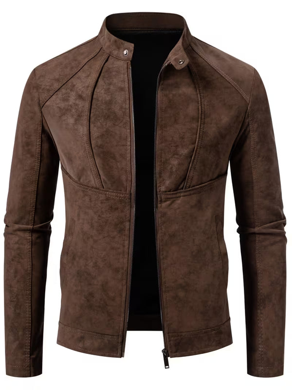 Blake | Suede Moto Jacket Brown Zip Up