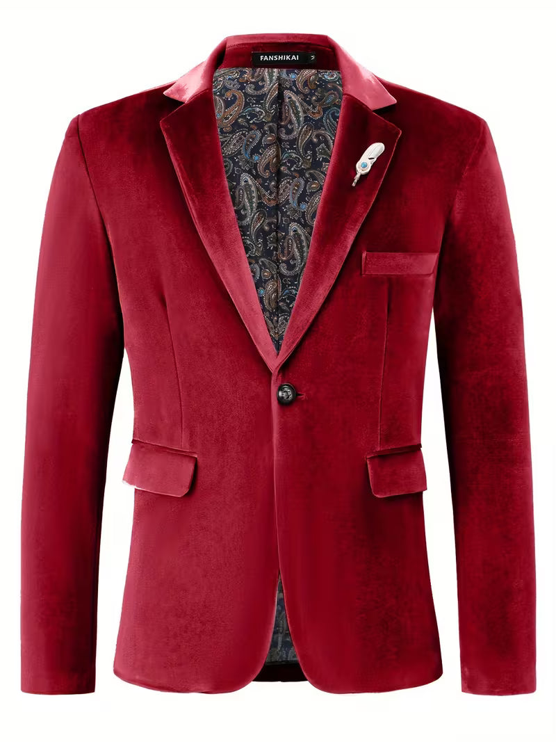 Blake | Velvet Blazer Red Single Button Casual