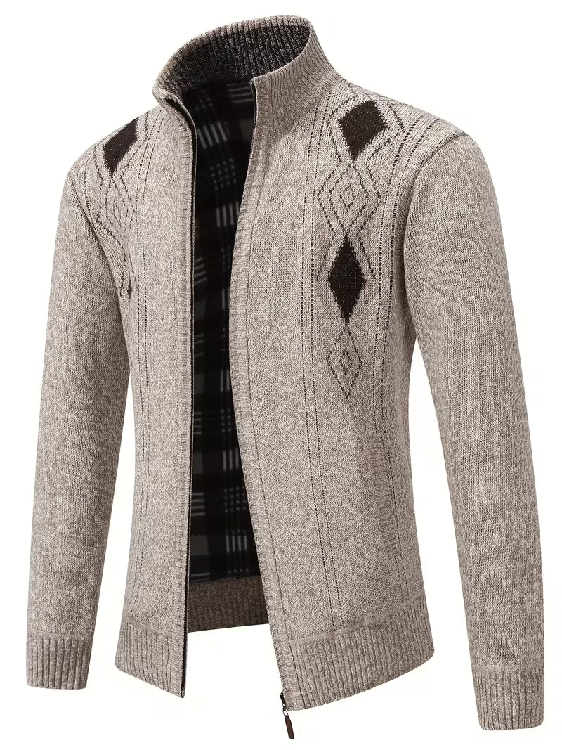 Zeke | Argyle Knit Cardigan Vest Cream Black Diamond