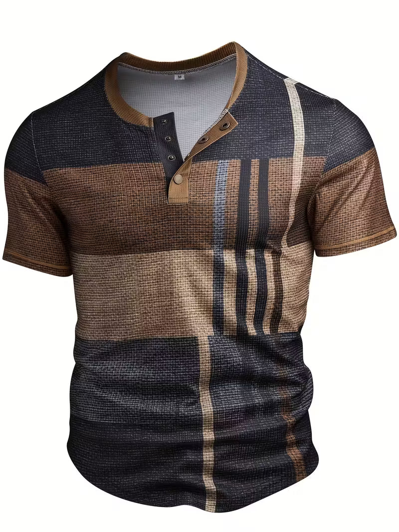 Tate | Colorblock Henley Shirt Brown Black Stripe