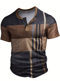 Tate | Colorblock Henley Shirt Brown Black Stripe