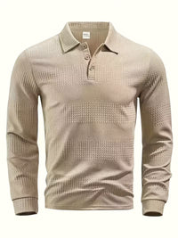 Beau | Casual Waffle Knit Polo Shirt Cream Long Sleeve