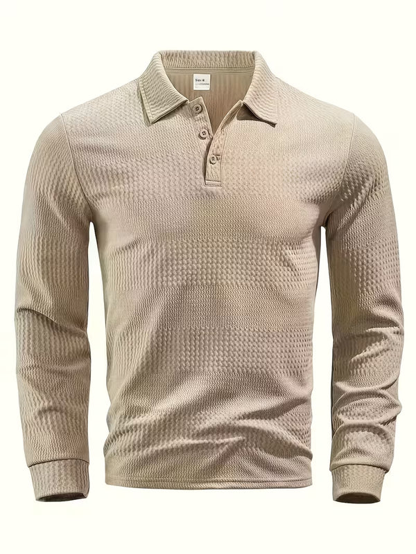 Beau | Casual Waffle Knit Polo Shirt Cream Long Sleeve