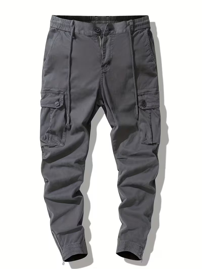 Caleb | Mens Cargo Pants Gray Tapered Jogger Cuff